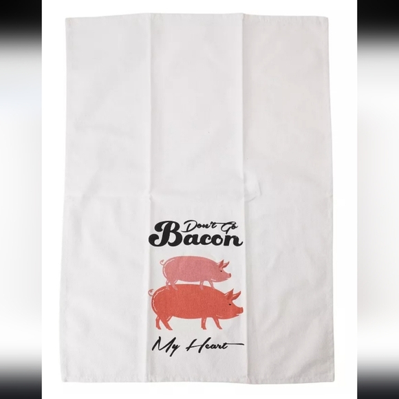 "Don't Go Bacon My Heart" White Kitchen Flour Sack Towel 26.6" x 17.7" - Picture 2 of 2